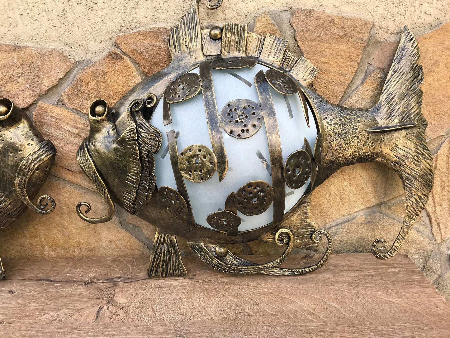Wall sconce, fish themed gifts, fish light, sconce, wall lantern, fish art, costal decor,sea gift,ocean gift,beach decor,hand forged lantern