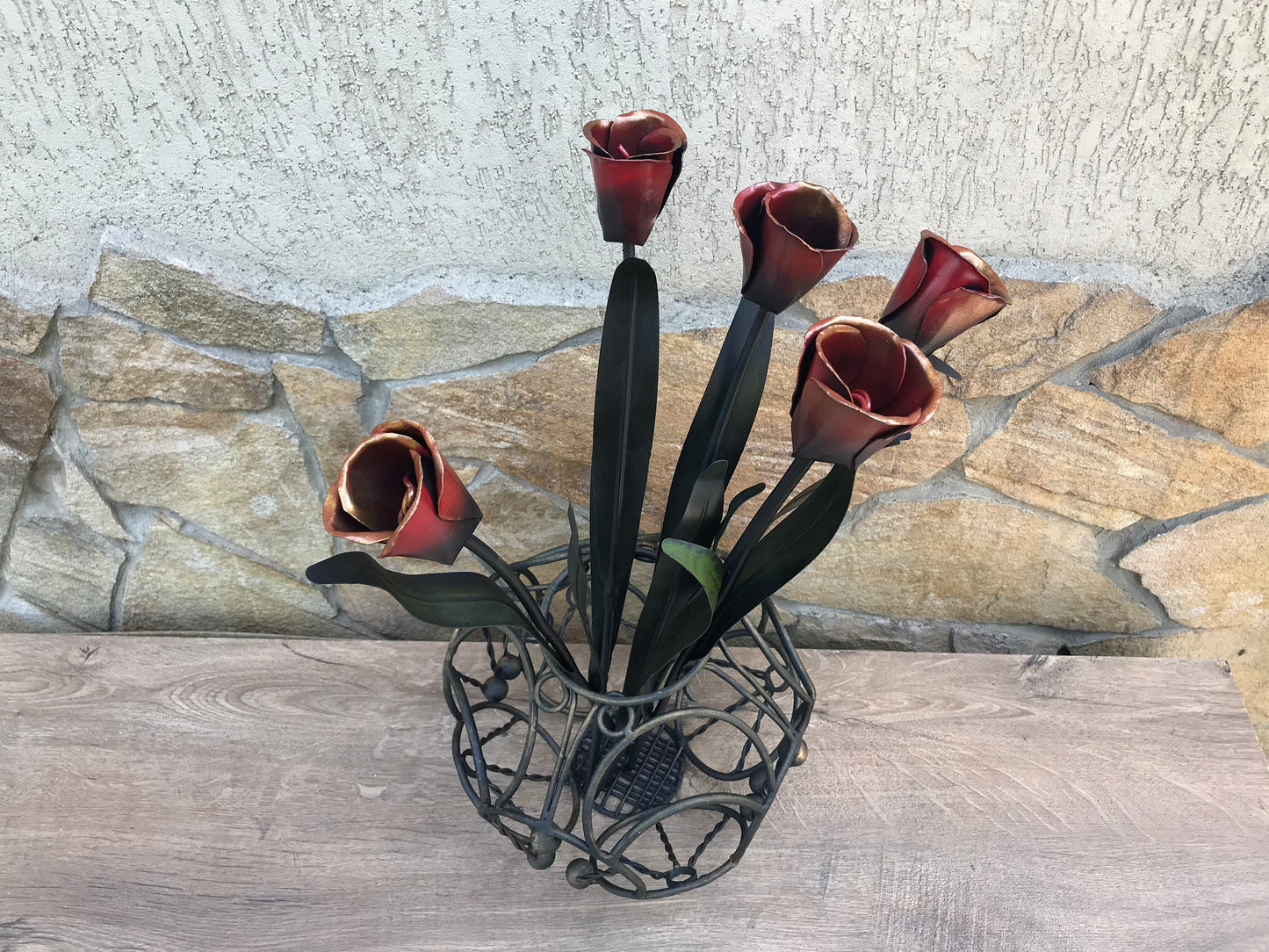 11th anniversary, steel wedding, 11th, 11th year wedding gift, metal bouquet, wedding gift for her, metal tulips, wrought iron tulips