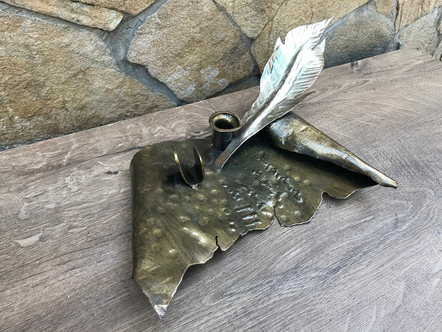 Pen holder, pencil holder, business card holder, desk organizer, feather, desk decor, personalized gift, iron gift, mens gift, womens gift