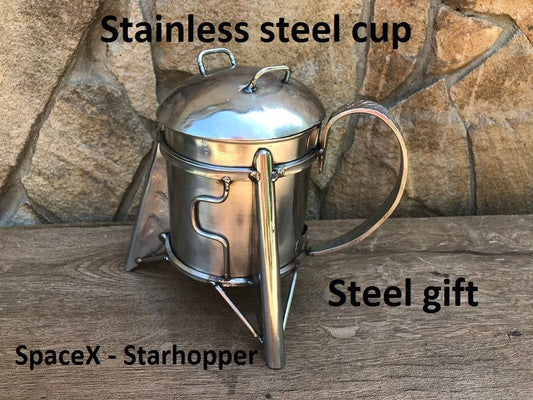 Cup, coffee, mug, tee cup, steel gift, SpaceX, Starhopper, beer stein, 11th anniversary, 11 year anniversary, steel anniversary, drinkware