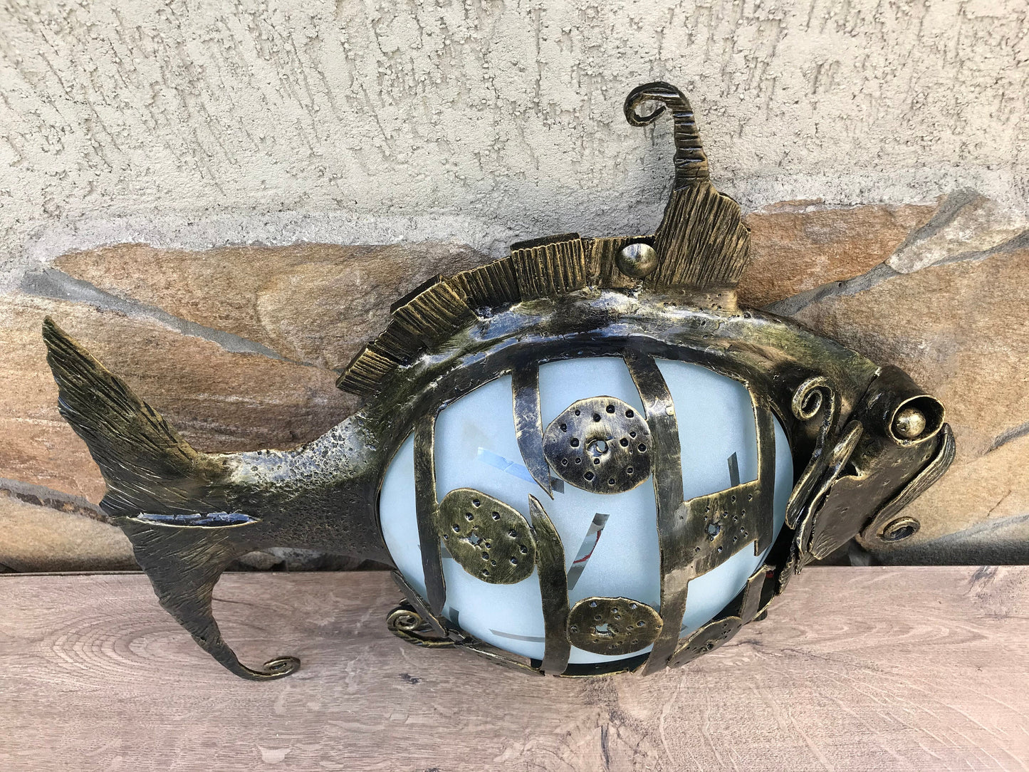 Wall sconce, fish themed gifts, fish light, sconce, wall lantern, fish art, costal decor,sea gift,ocean gift,beach decor,hand forged lantern