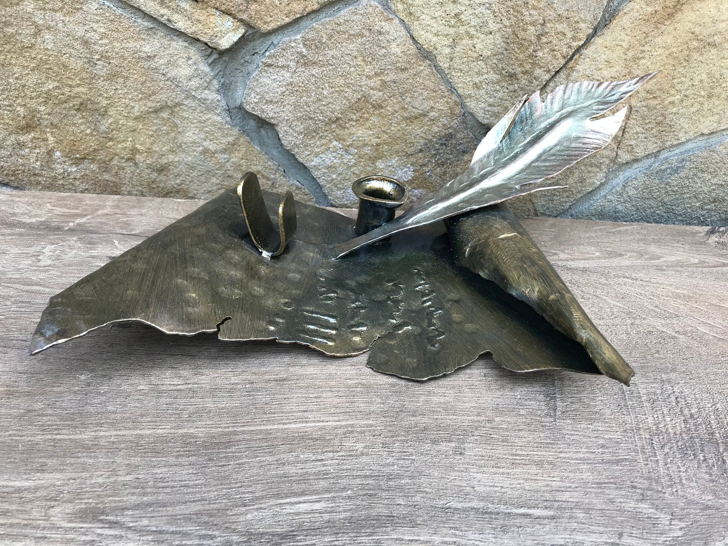 Pen holder, pencil holder, business card holder, desk organizer, feather, desk decor, personalized gift, iron gift, mens gift, womens gift