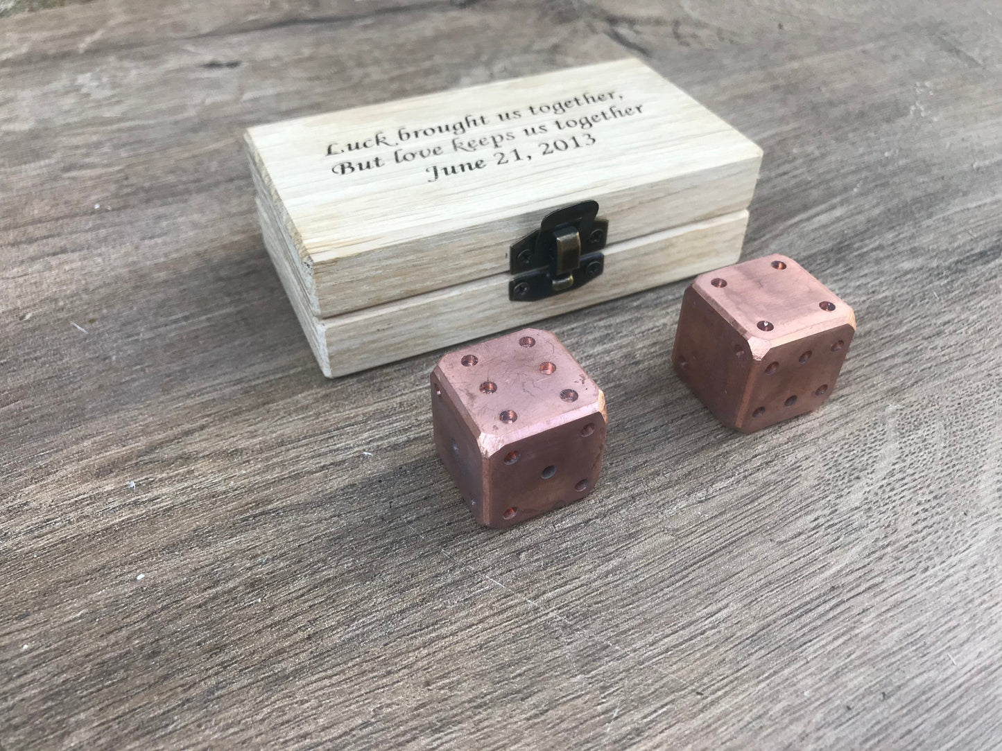 Copper anniversary, copper gift, copper dices, dice box, gift box, engraved gift, personalized gift, dice games, tabletop game, board game