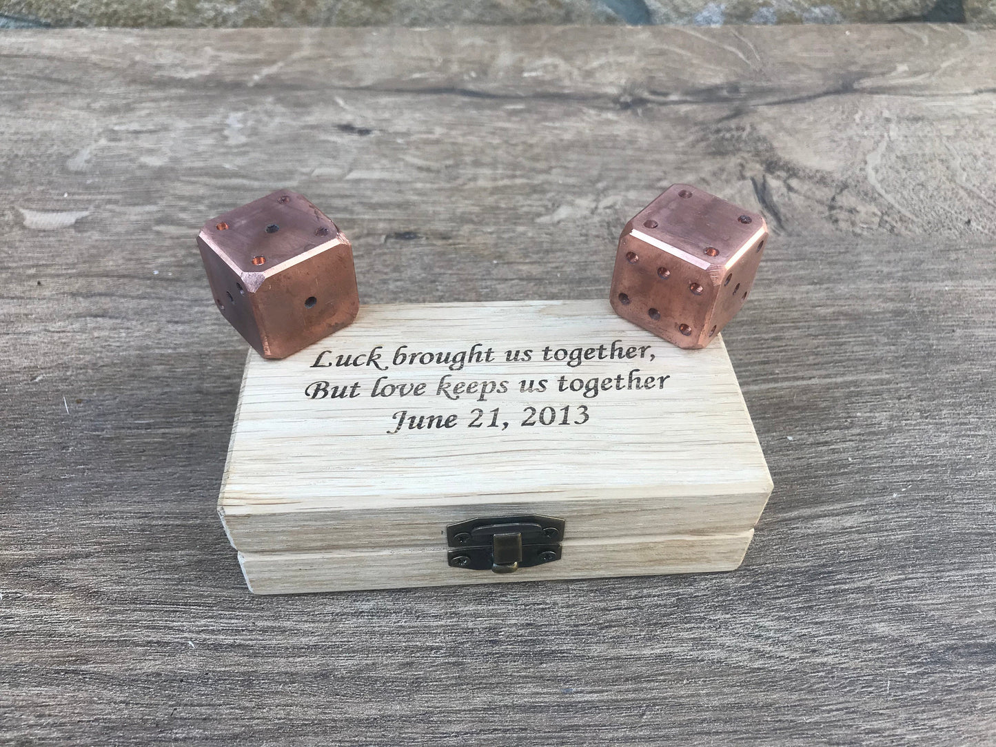 Copper anniversary, copper gift, copper dices, dice box, gift box, engraved gift, personalized gift, dice games, tabletop game, board game