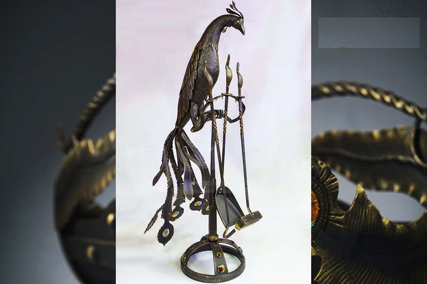 Fireplace tool set, fireplace, Christmas, bird decor, iron gift, peacock, gift for mom, gift for dad, birthday, anniversary, firewood holder