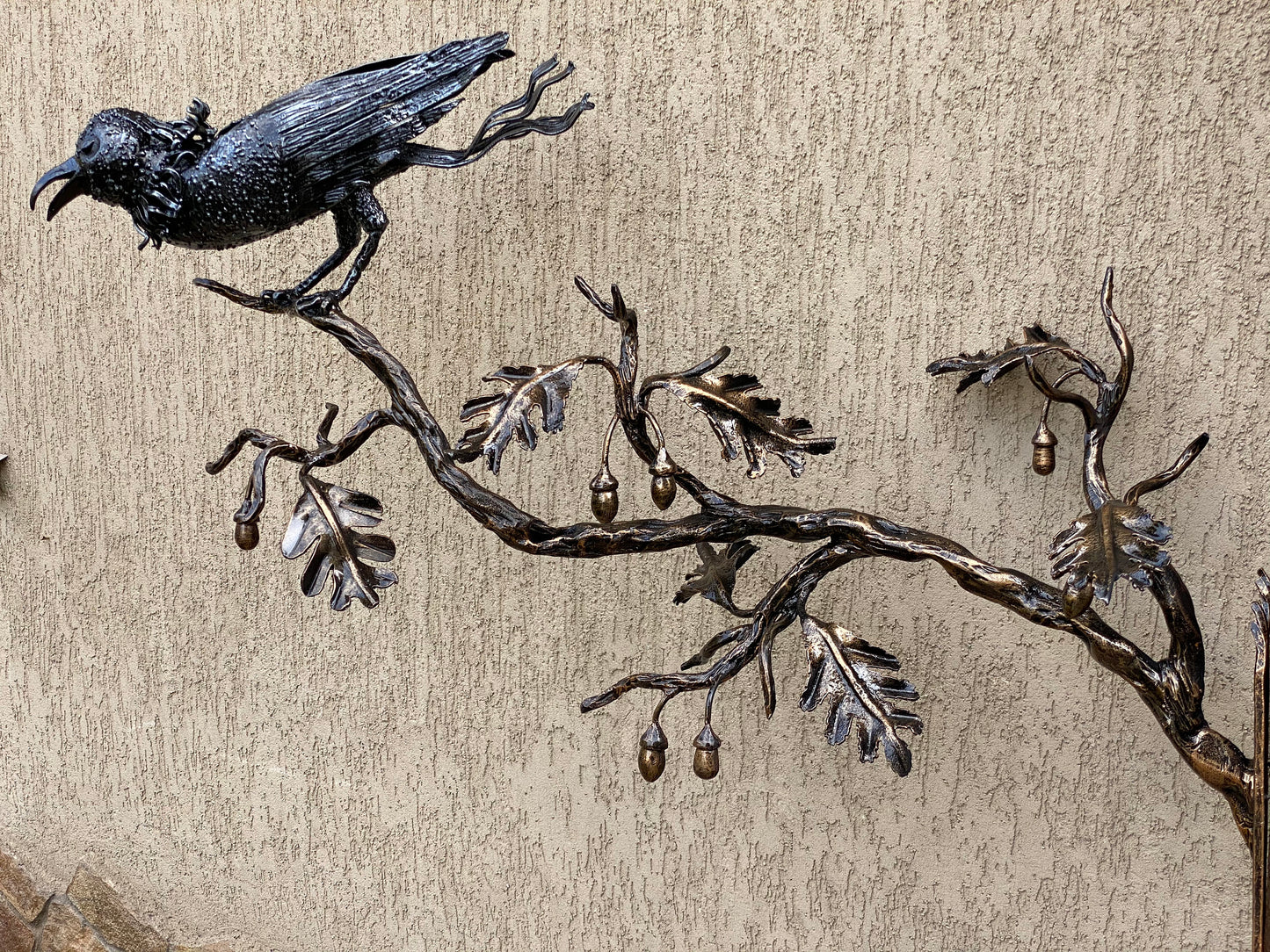 Raven, oak, acorn, wild nature, Christmas, bird, iron gift, anniversary, birthday, Hanging lamp, pendant light, wall sconce, wall hook