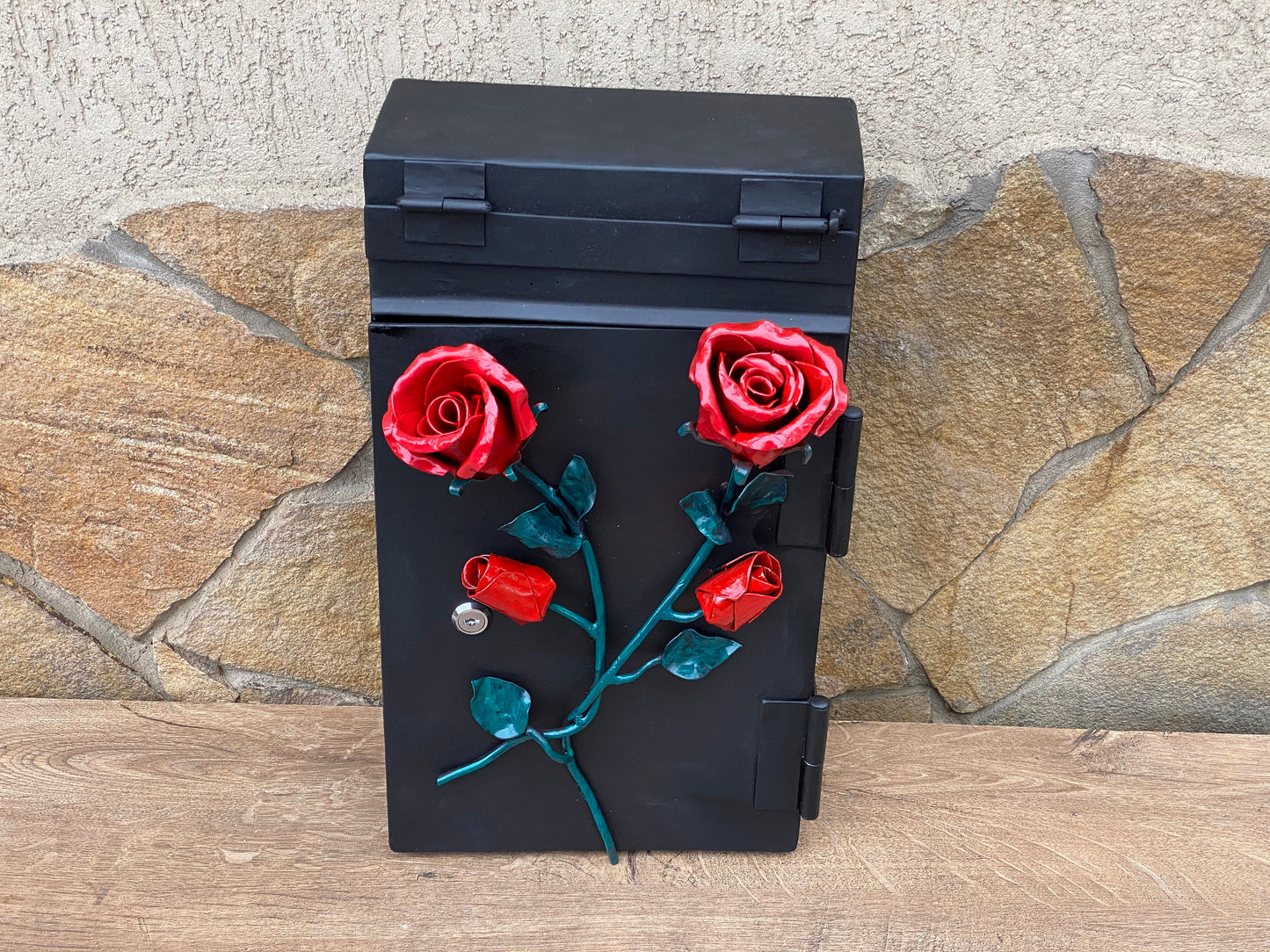 Locking mailbox, wall mailbox, mailbox, mail box, mailbox with lock, outdoors decor, garden decor, entwined roses,iron rose,hand forged rose