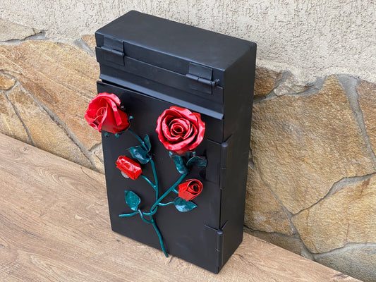 Locking mailbox, wall mailbox, mailbox, mail box, mailbox with lock, outdoors decor, garden decor, entwined roses,iron rose,hand forged rose