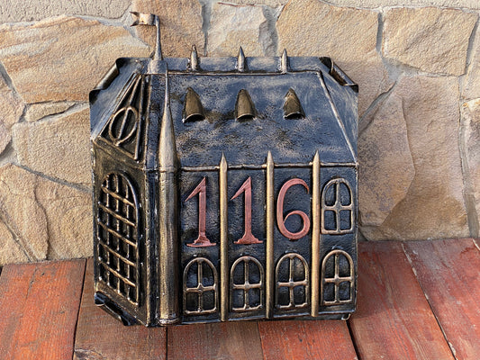 Locking mailbox, mailbox, wall mailbox, address sign, Christmas gift, iron gift, yard decor, garden decor, house number plaque,birthday gift