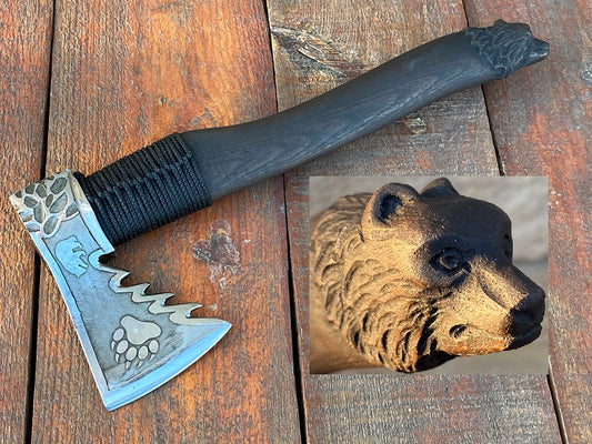 Mens gift, bear, viking axe, manly gift, mens birthday, camping, iron gift for him, Fathers Day, gifts for men, Christmas, gift for dad, axe