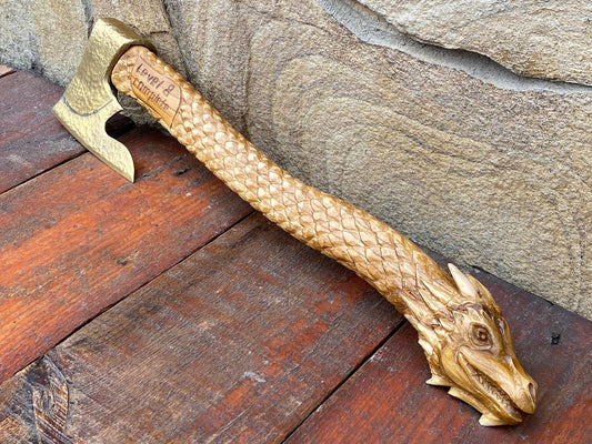 Bronze axe, Smaug, dragon, bronze anniversary, Hobbit, bronze gift, 8th anniversary, Lord of the Ring, medieval, dragon Smaug, wooden gift