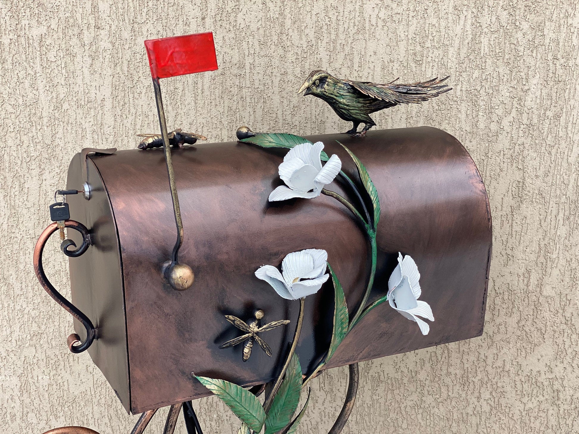 Mailbox, wild life, mail box, iron flower, forest, new house gift, engagement, Christmas, Mothers Day, steel gift, steel anniversary,grandma