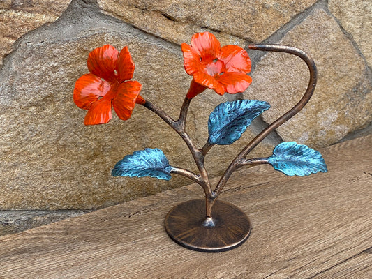 Trumpet vine flower, 6th anniversary gift, iron anniversary, hand forged flower, rose, iron rose, steel gift, steel rose, iron gift for her