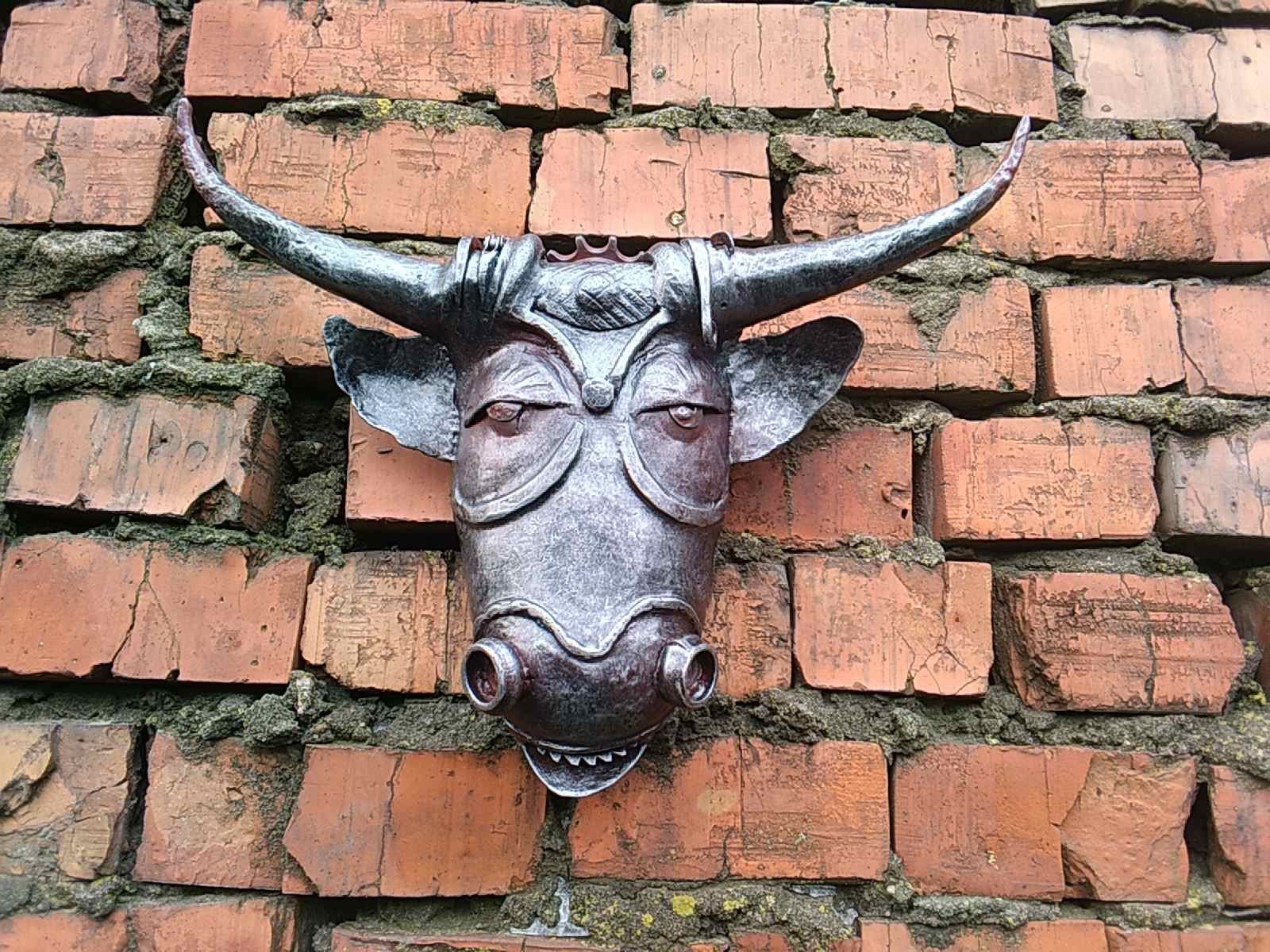 Steampunk bull, bull, hanger, hooks, sculpture, industrial, recycled, steampunk, wall decor, iron gift, buffalo, bison, animal, longhorn