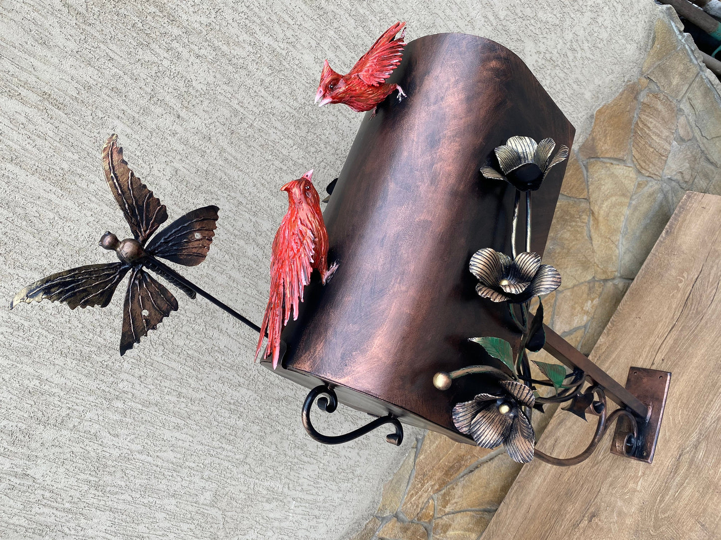 Mailbox, bird decor, mail box, hand forged rose, nest, gift for wife, orchid, Christmas, 11th anniversary, gift for couple, anniversary gift