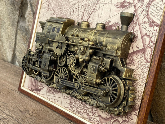 Steampunk painting, steampunk train, railroad, railway, gears, train, steampunk, junk, recycled, steampunk art, steam punk, Christmas