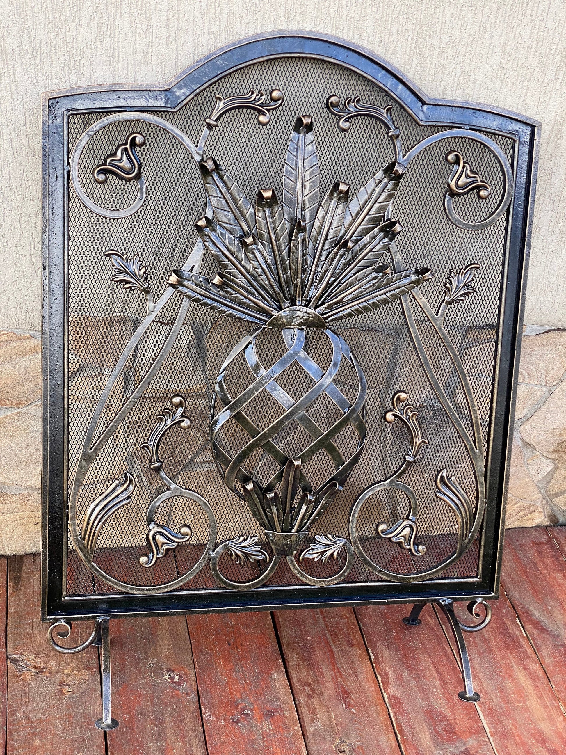 Fireplace screen, iron gift, fireplace decor, fire poker, anniversary gift, pineapple, fireplace, Christmas, birthday, BBQ, grill, medieval