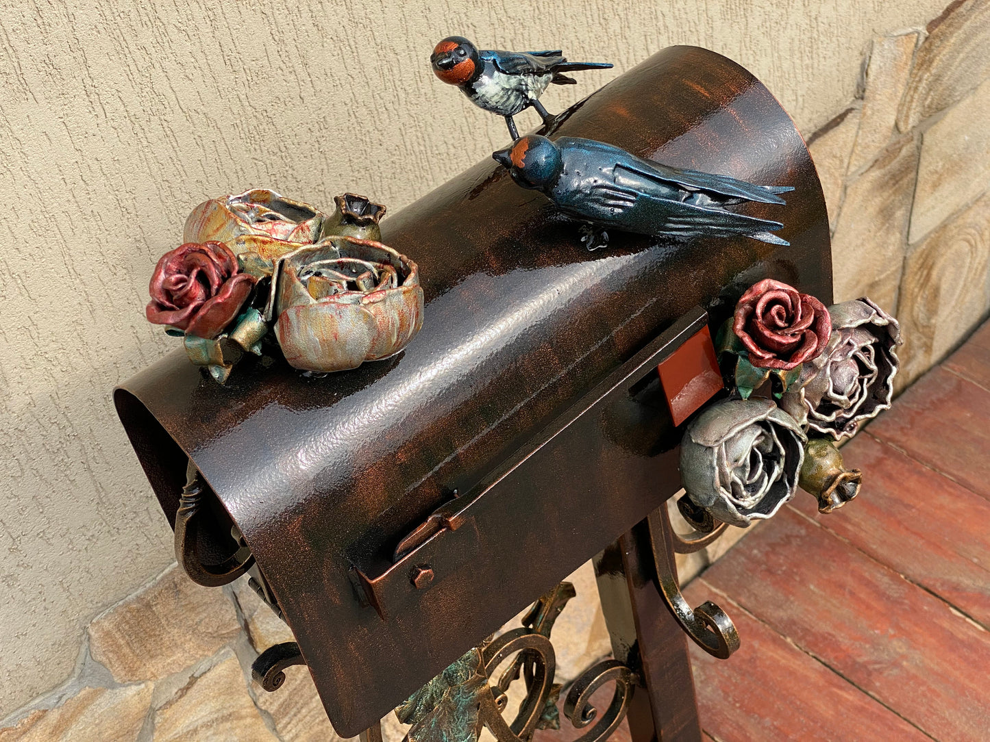 Mail box, mailbox, Christmas, birthday, garden, yard, mother, gift for wife, anniversary, rose, iron gift, Mothers Day, retirement, flower