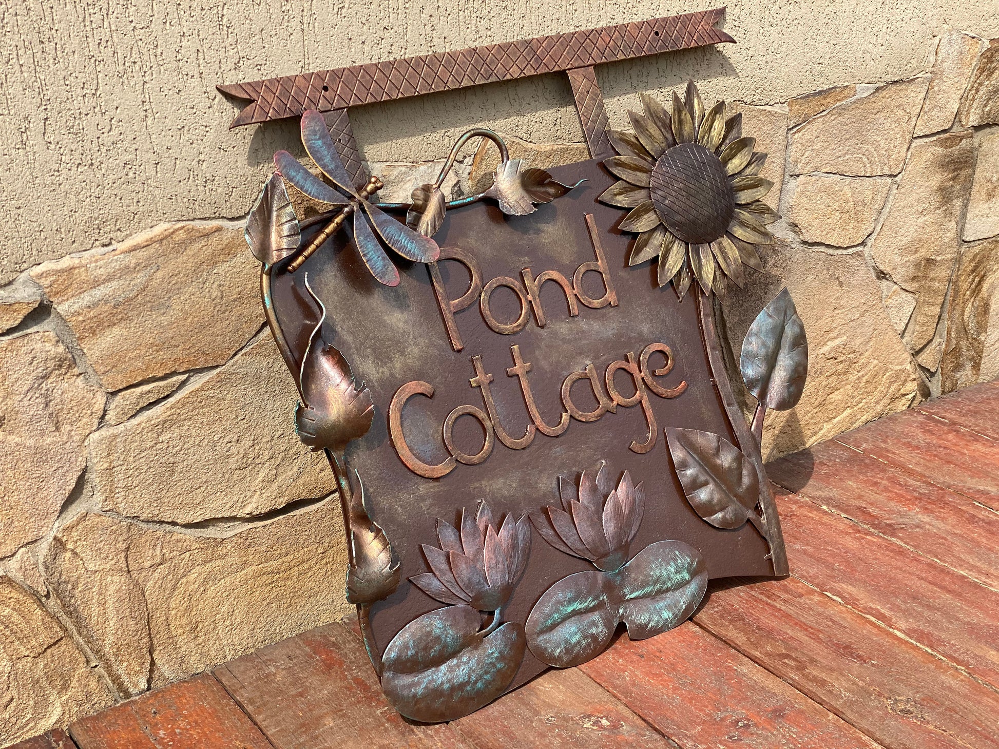 Cottage plaque, waterlily, botanic, plaque, address sign, personalized plaque, family sign, botanical,lake decor,river decor,farmhouse,lotus