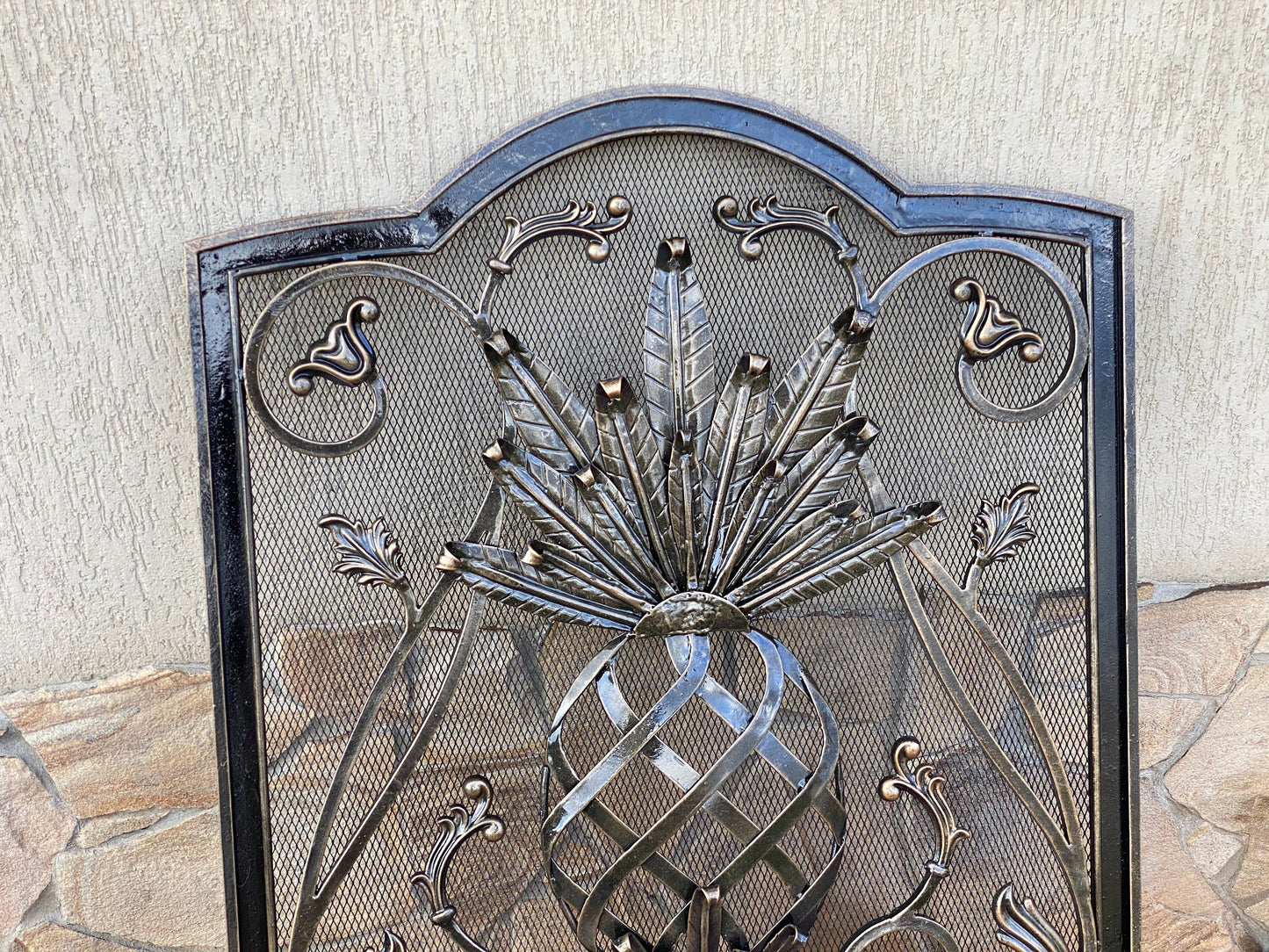 Fireplace screen, iron gift, fireplace decor, fire poker, anniversary gift, pineapple, fireplace, Christmas, birthday, BBQ, grill, medieval