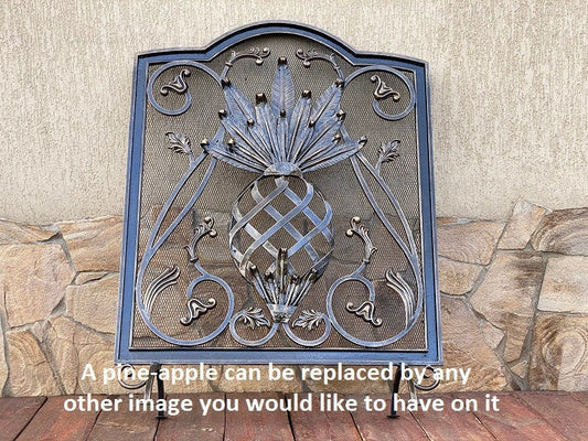 Fireplace screen, iron gift, fireplace decor, fire poker, anniversary gift, pineapple, fireplace, Christmas, birthday, BBQ, grill, medieval