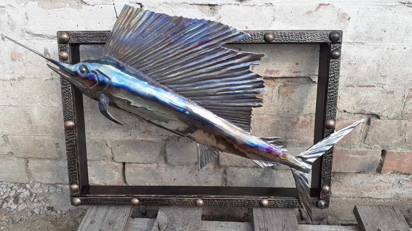 Marlin, fish, aquarium, iron gift, fishman gift, sea decor, ocean decor, coastal decor, birthday,anniversary,Christmas,lake decor,blacksmith