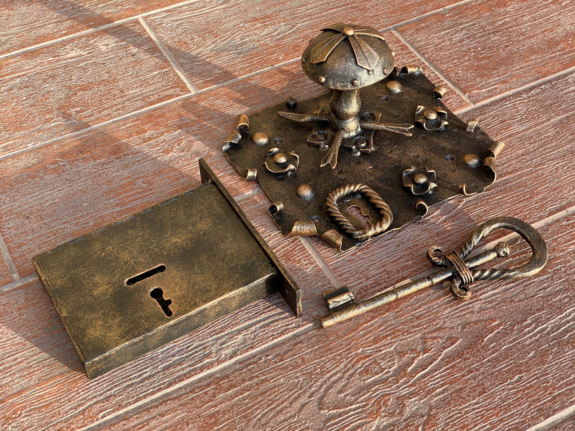 Medieval lock, key, door pull, medieval, door hardware, antique