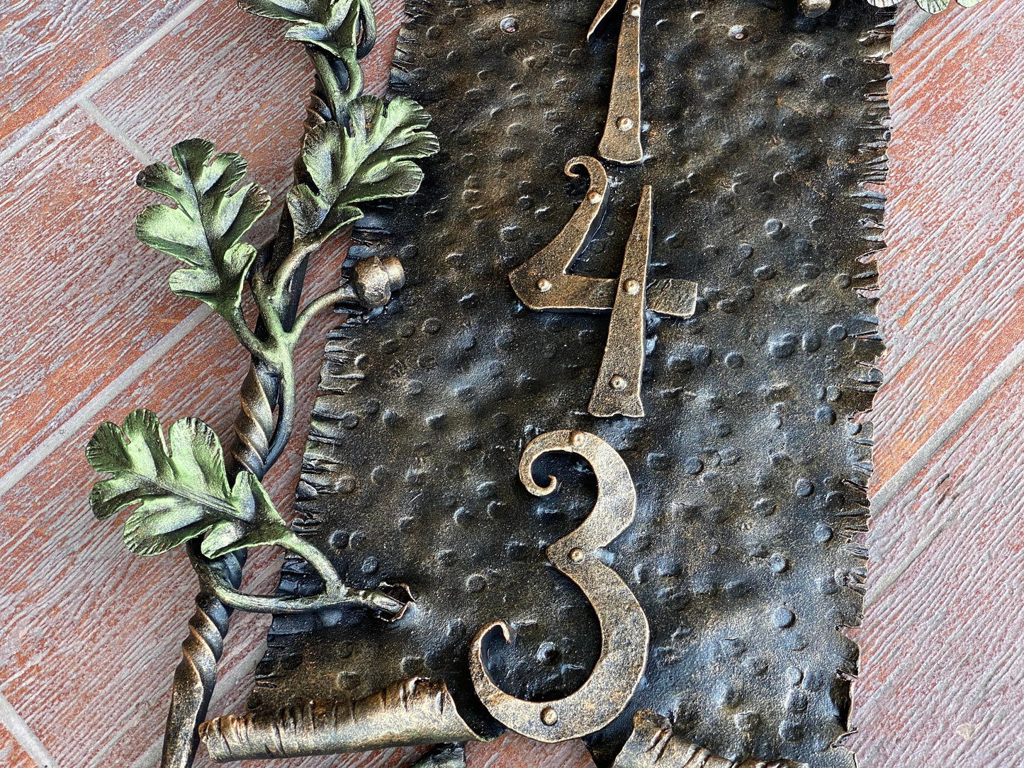 House number plaque, iron gift, house number sign, street number, Christmas, anniversary, birthday, garden, yard, oak, acorn,antique,vintage