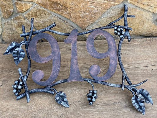 House number sign, house numbers, grapes, grapevine, fall decor, autumn, thanksgiving, wine decor, wreath, Christmas, iron gift, plaque