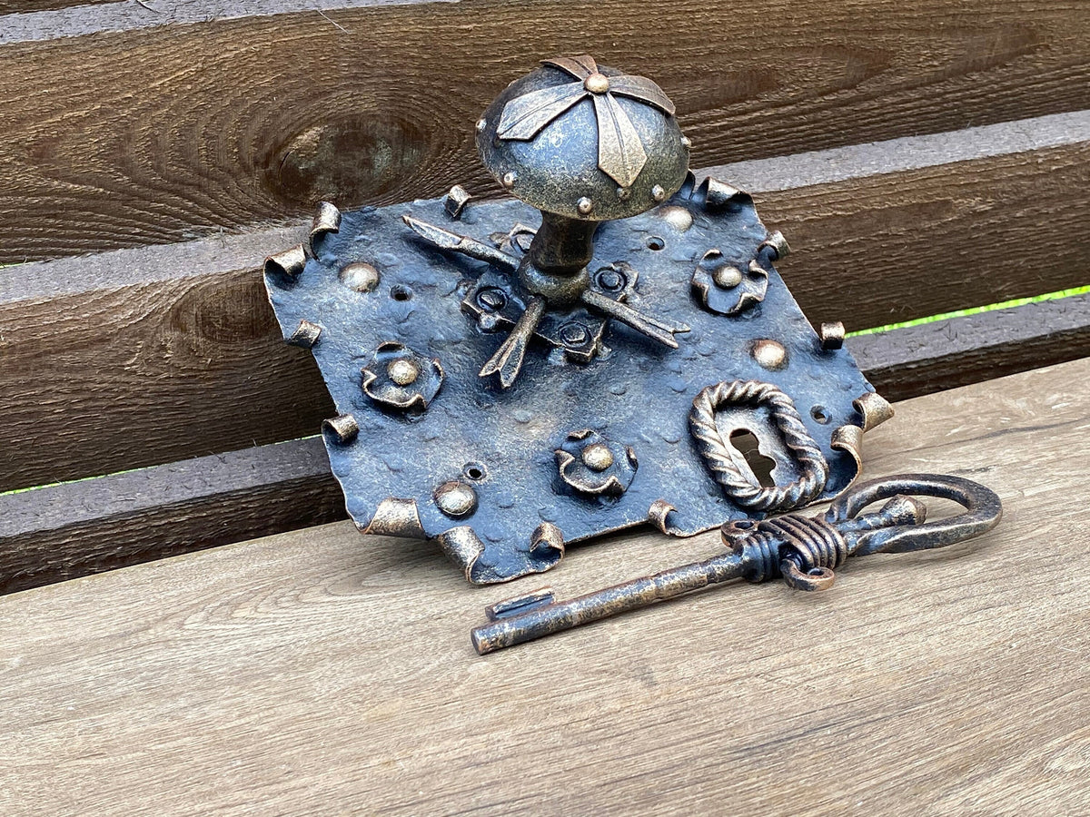 Medeval Key Handle Door handle, spear, shield, medieval, key, door pull, door hardware, a ...