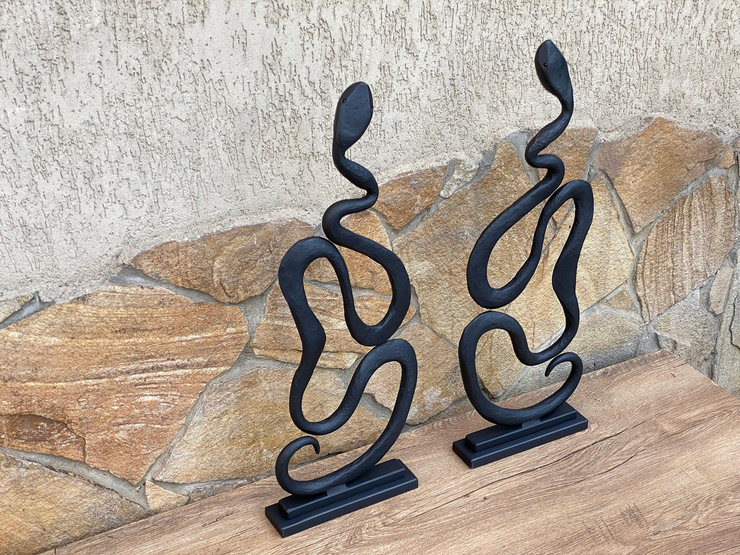 Andirons, fireplace andirons, fireplace decor, snake, metal artwork, hand forged snake, iron gift, iron anniversary, Christmas, birthday