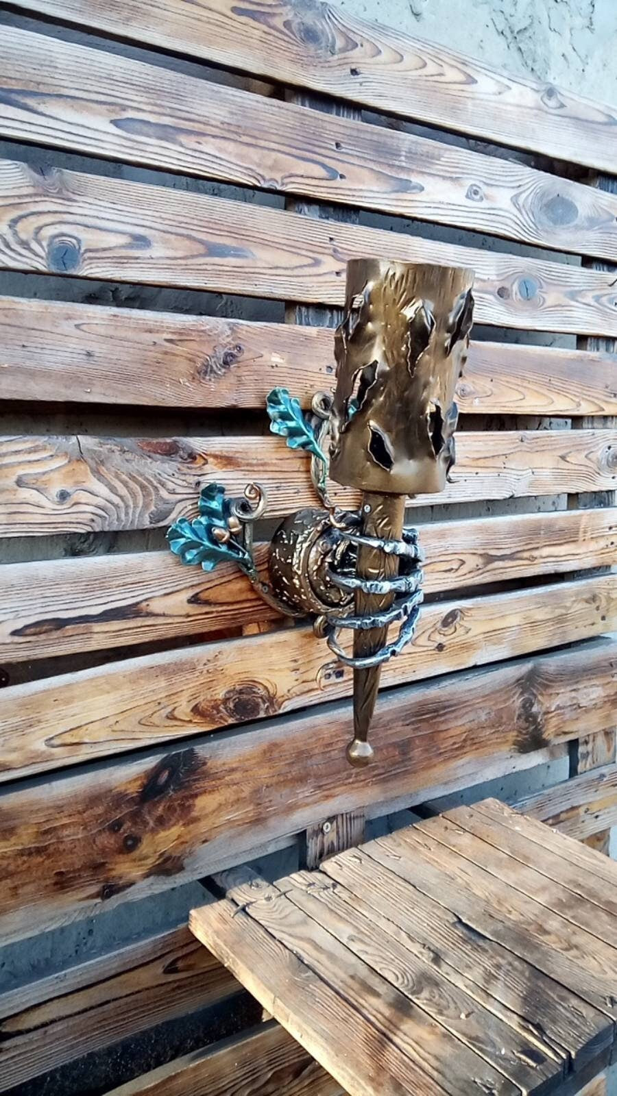 Sconce, wall sconce, oak, torch, Halloween, Christmas, birthday, horror, wow gift, iron gift, wall lamp, anniversary, skeleton, dead, scary