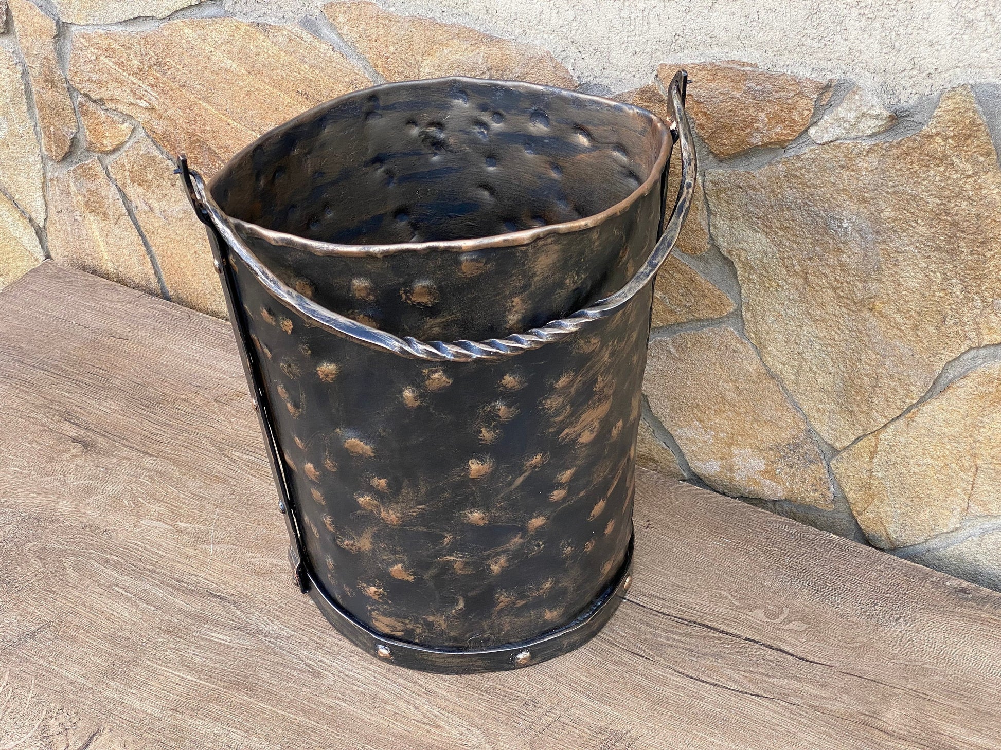 Bucket, ash bucket, firewood holder, birthday, Christmas, fireplace, medieval, iron gift, steel gift, anniversary, BBQ, fire poker,dads gift