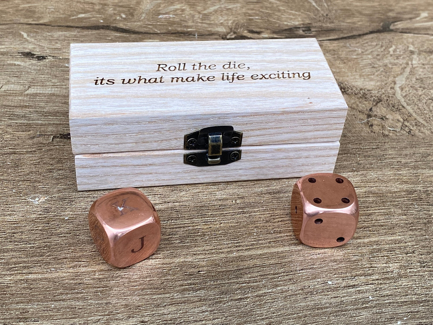 Copper dices, 7th anniversary, copper anniversary, leasure, dice box, personalized gift, dice game, tabletop game, board games, copper gift