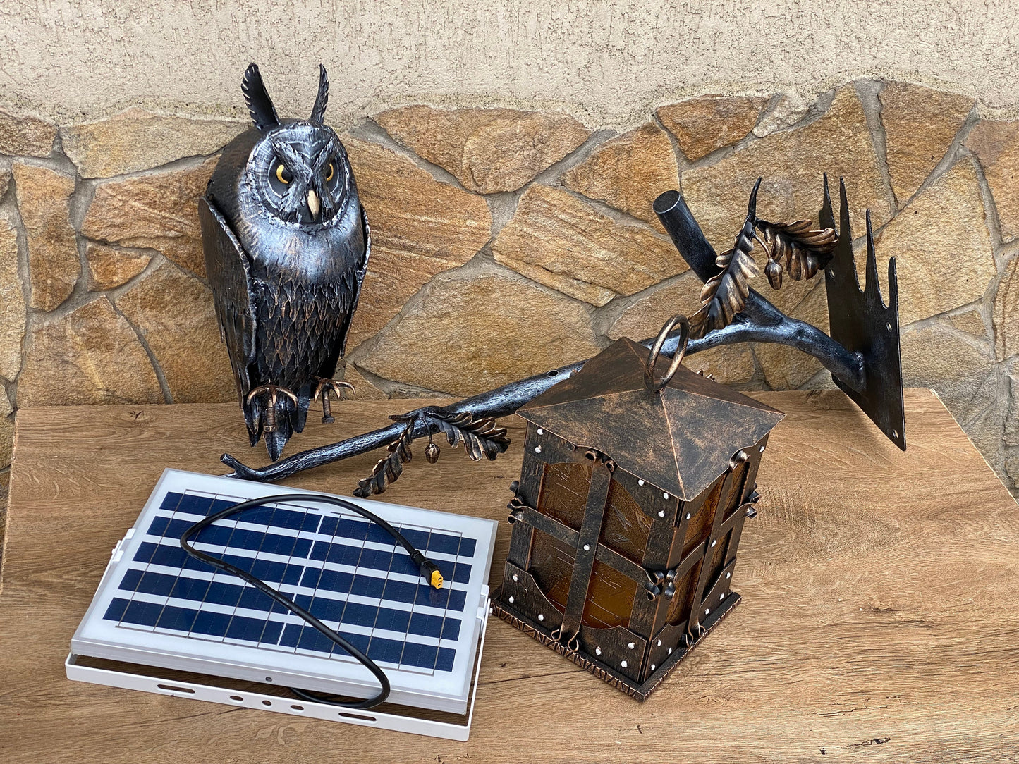 LED lamp, solar battery, wall sconce, outdoor sconce, outside sconce, owl, birthday, castle, medieval, cottage, midcentury, anniversary,bird