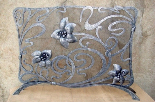 Fireplace screen, floral, steel gift, music, firewood holder, iron anniversary, 6th anniversary, fireplace, fire poker, Christmas, birthday