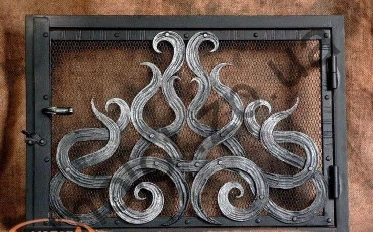 Fireplace door, oven, fireplace screen, fire poker, birthday, Christmas gift, iron decor, fireplace, Fathers Day,army gift,ForgedCommodities