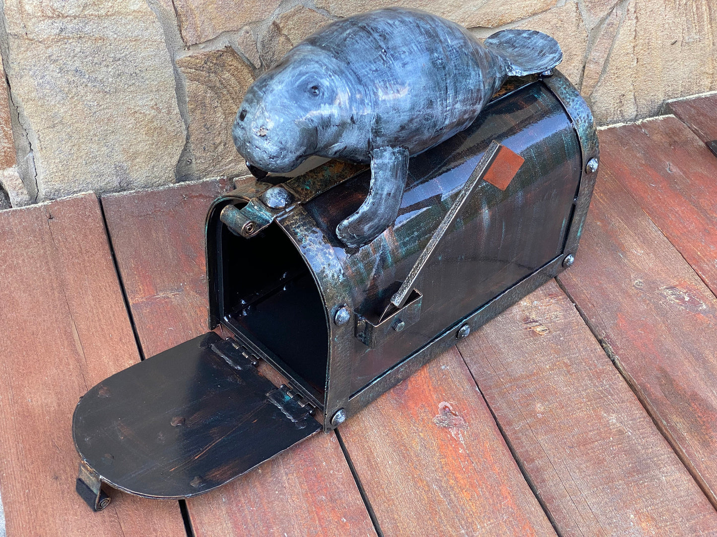 Mailbox, mail box, nautical, coastal, chest, steel gift, manatee, iron gift, anniversary, house number sign, zoo, birthday, Christmas,mother