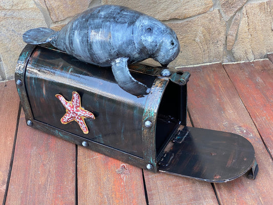 Mailbox, mail box, nautical, coastal, chest, steel gift, manatee, iron gift, anniversary, house number sign, zoo, birthday, Christmas,mother