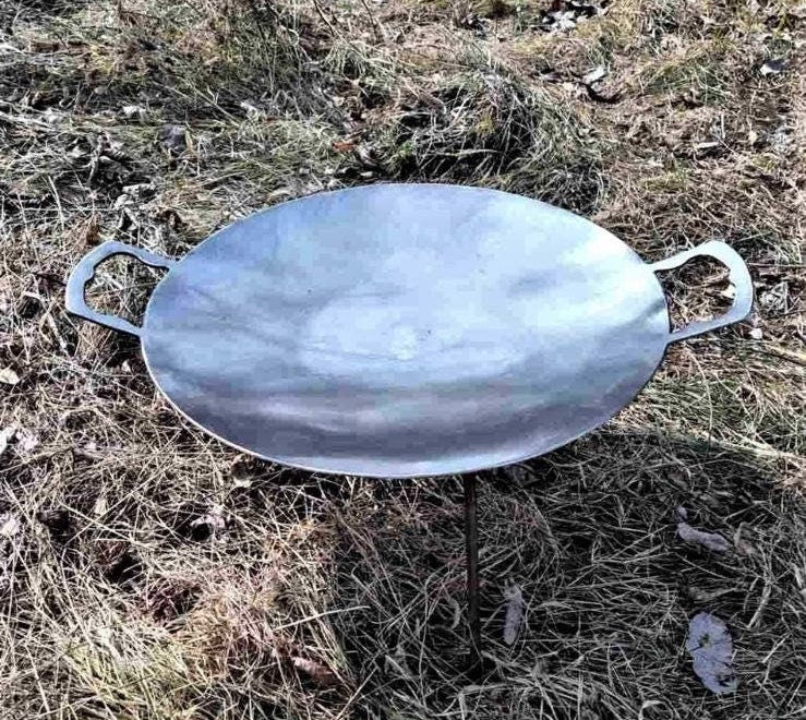 Stainless steel pan, frying pan, BBQ, medieval, barbeque gift, picnic, skewers, wine tray, gift for couples, camping, fire pit, Christmas