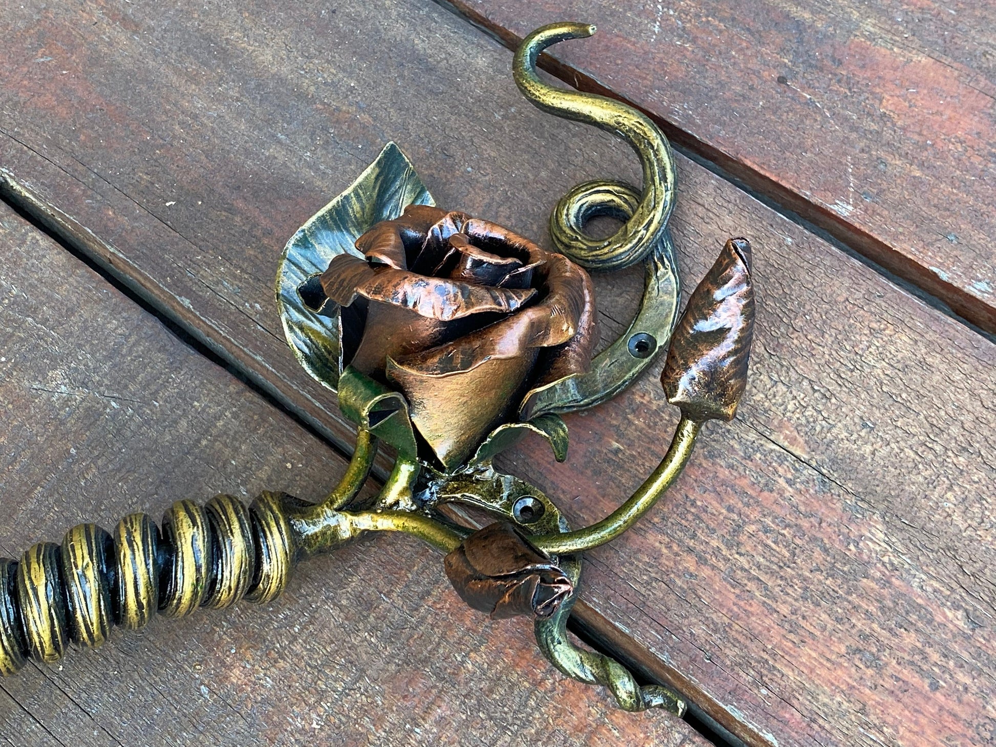 Door handle, rose, bud, petal, door pull, medieval, flower, Christmas, gift for mom, birthday, barn, anniversary, Middle Ages, iron gift