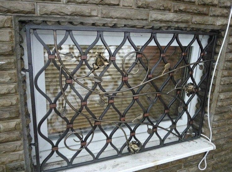 Window grate, window grille, rose, metal panel, grate, panel, balcony, terrace, fireplace, Christmas, anniversary, birthday, Mothers Day
