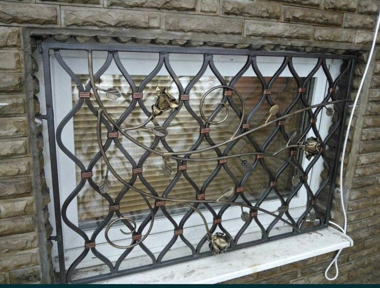 Window grate, window grille, rose, metal panel, grate, panel, balcony, terrace, fireplace, Christmas, anniversary, birthday, Mothers Day