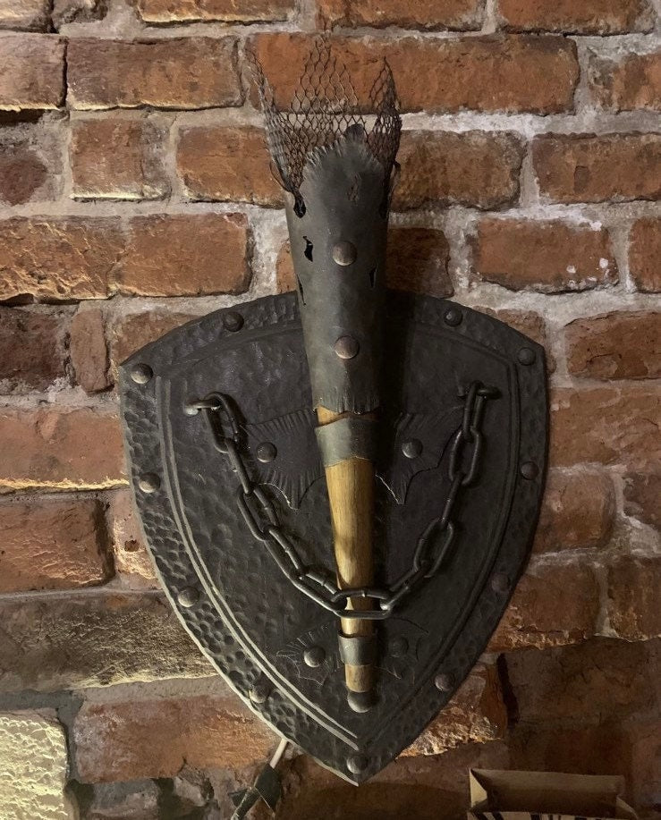 Sconce, wall sconce, medieval, shield, Middle Ages, castle, renovation, viking, knight, spear, chain, anniversary,Christmas,birthday,antique