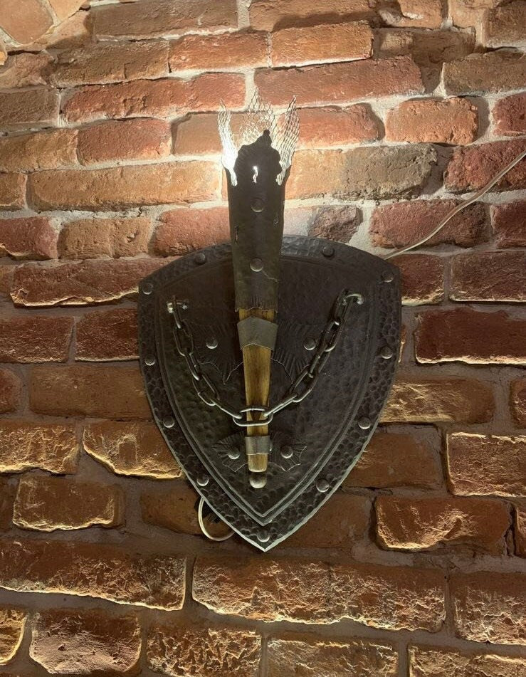 Sconce, wall sconce, medieval, shield, Middle Ages, castle, renovation, viking, knight, spear, chain, anniversary,Christmas,birthday,antique