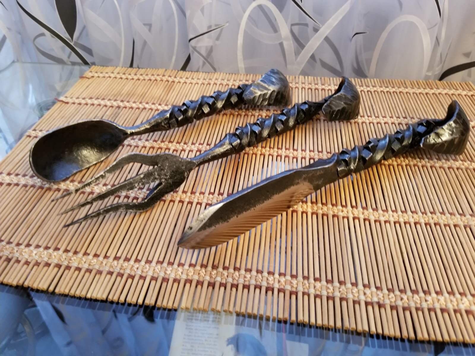 Spoon, fork, knife, cutlery, medieval, viking gift, flatware, fireplace, BBQ, dining set, birthday, anniversary, Christmas, camping, picnic