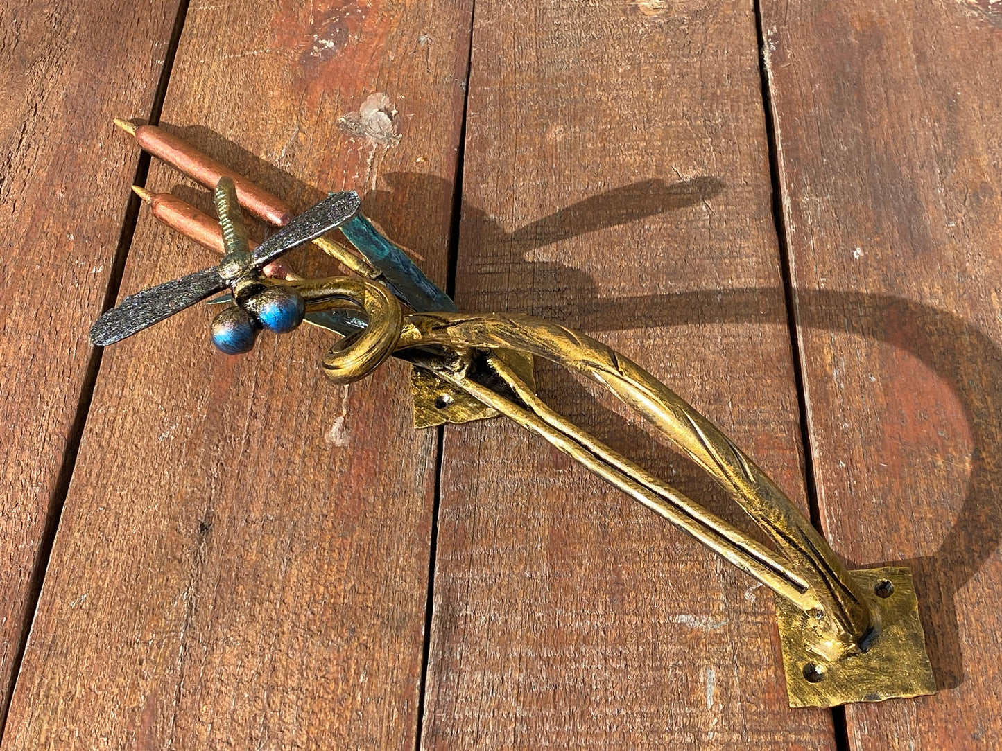 Door handle, dragonfly, reeds, cattail, renovation, bamboo, river, lake, Christmas, wild nature,Thanksgiving,anniversary,birthday,blacksmith