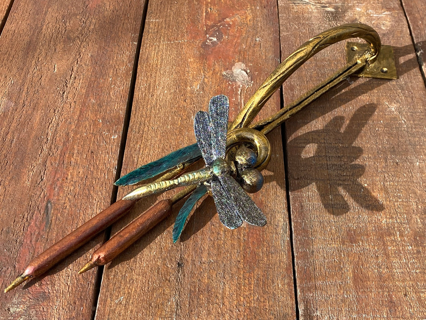 Door handle, dragonfly, reeds, cattail, renovation, bamboo, river, lake, Christmas, wild nature,Thanksgiving,anniversary,birthday,blacksmith