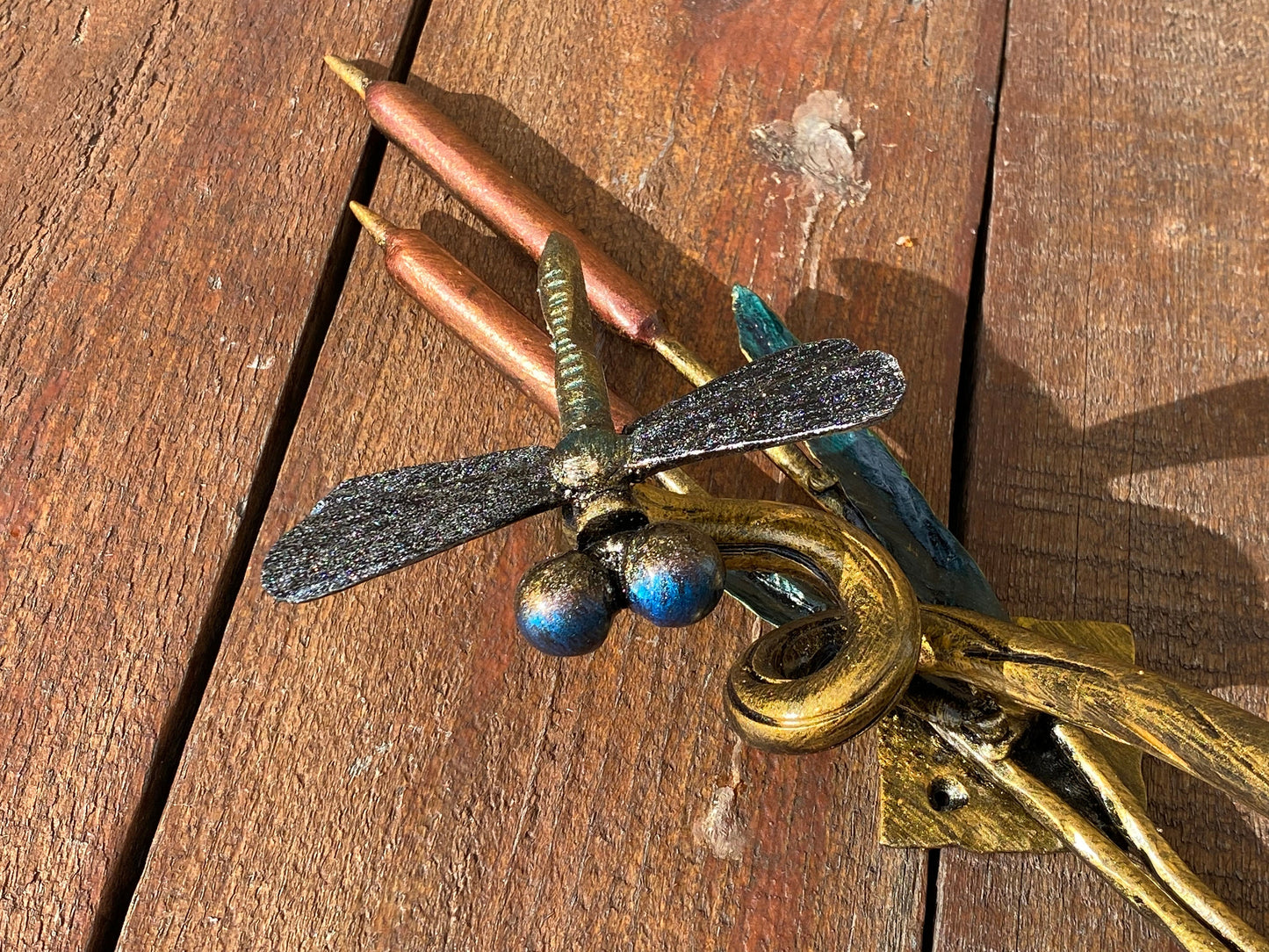 Door handle, dragonfly, reeds, cattail, renovation, bamboo, river, lake, Christmas, wild nature,Thanksgiving,anniversary,birthday,blacksmith