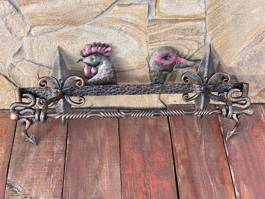 Forged Iron Bird Hook Wall Hanging for Towels Keys Lanyards, Library Study  Decor, Cottage Chic